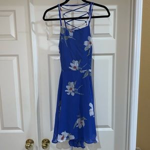 Happy Together Royal Blue Floral Lace-Up Dress